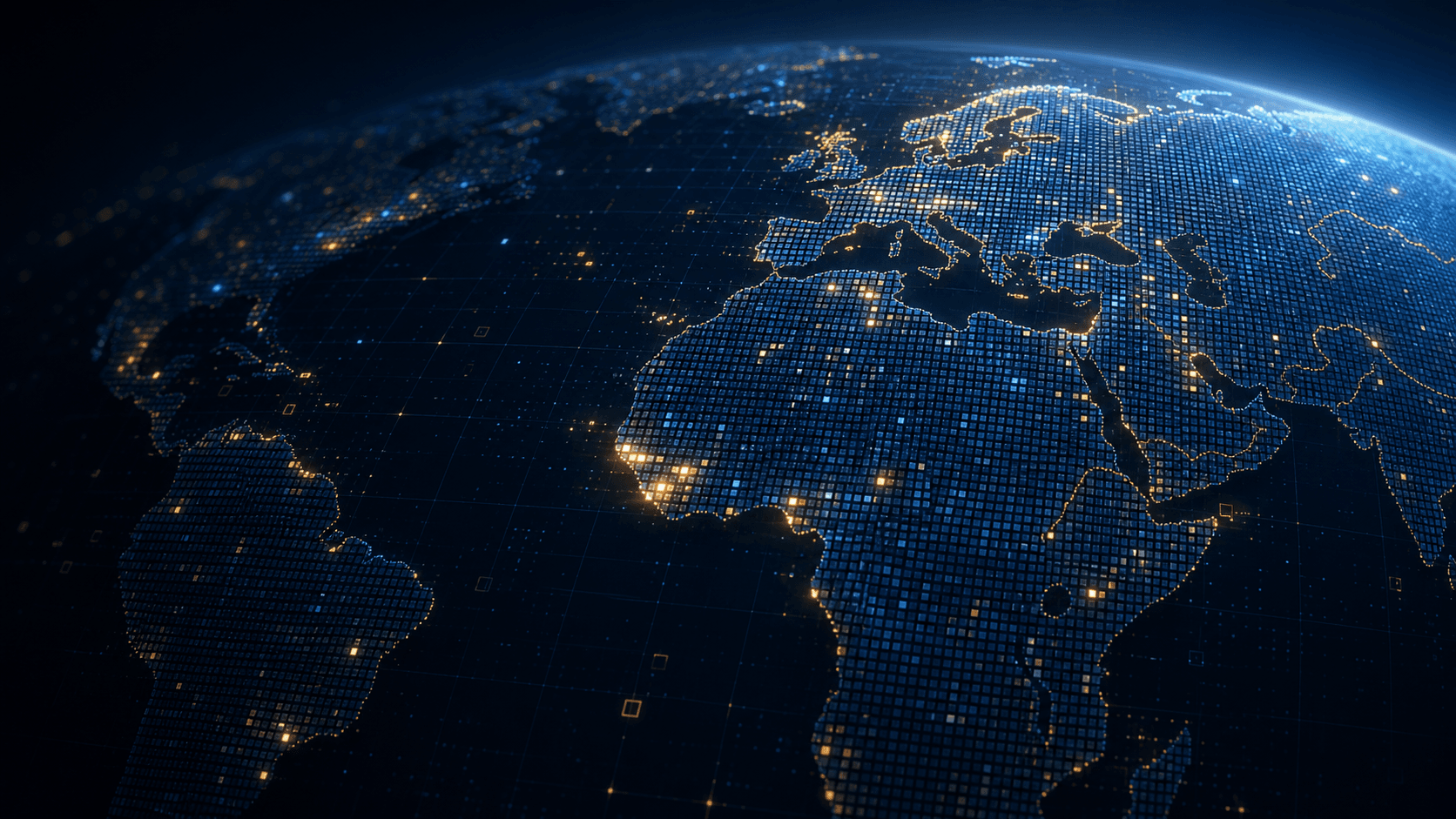 Abstract global grid showing mapped land boundaries